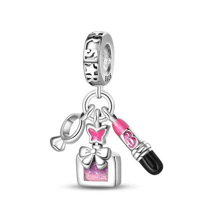 Fashion Pink Princess Skirt Bag Lipstick Charms Beads Original Bracelet Fine DIY Jewelry 925 Sterling Silver 912349723-900S