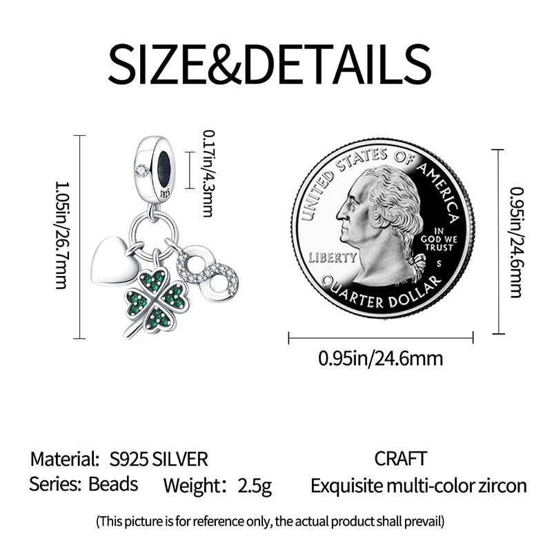 Lucky Four Leaf Clover Series Charms Beads  Original Bracelet Fine DIY Jewelry 925 Sterling Silver 912349723-500S