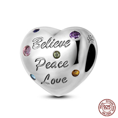 Shining Colorful Heart Charms Beads  Original 925Silver Bracelet Exquisite DIY Jewelry Gift 912349723-300S