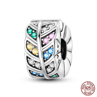 Shining Colorful Heart Charms Beads  Original 925Silver Bracelet Exquisite DIY Jewelry Gift 912349723-300S