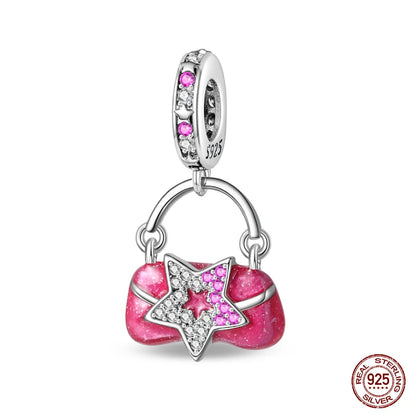 Fashion Pink Princess Skirt Bag Lipstick Charms Beads Original Bracelet Fine DIY Jewelry 925 Sterling Silver 912349723-900S