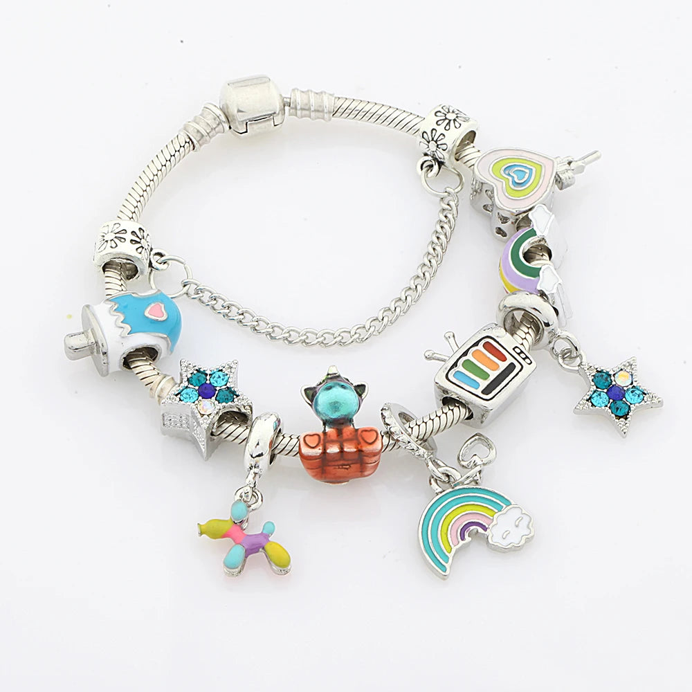 Trendy Multicolor Star Moon Dog Lollipop Pendant Bead Bracelets Cute Unicorn TV Charm Bracelet Jewelry Gift 1102936551-B