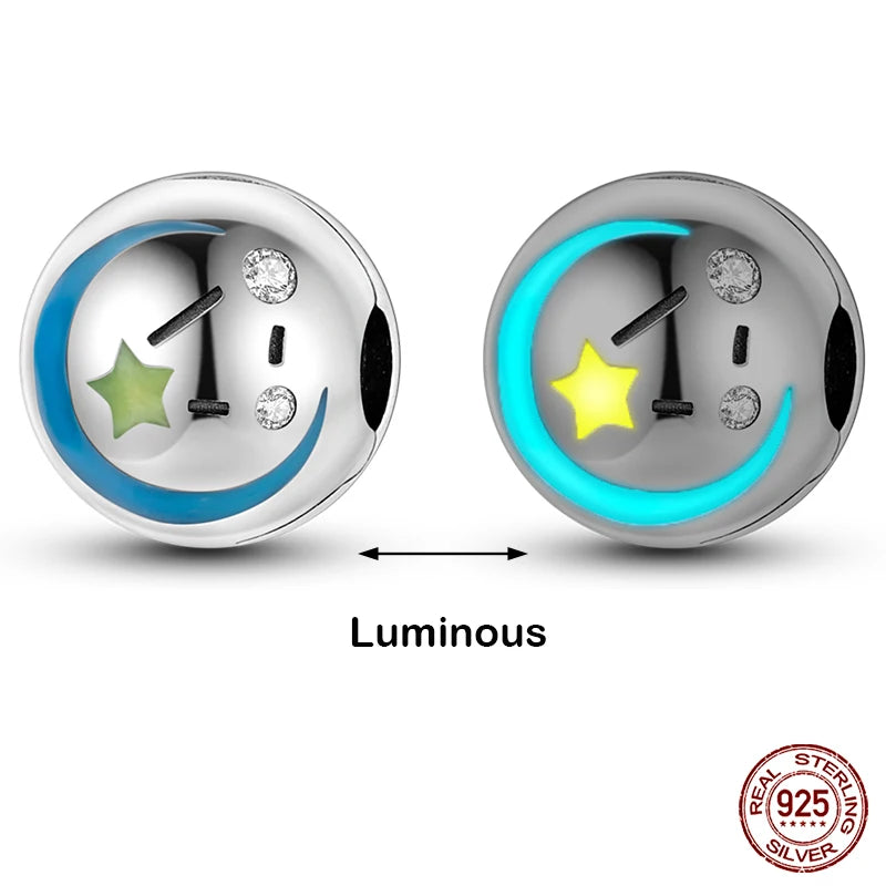 Glow in the dark  Firefly Honeybee Star  925 Silver Charms Beads  Original Bracelets Fine DIY Jewelry 912349723-200S