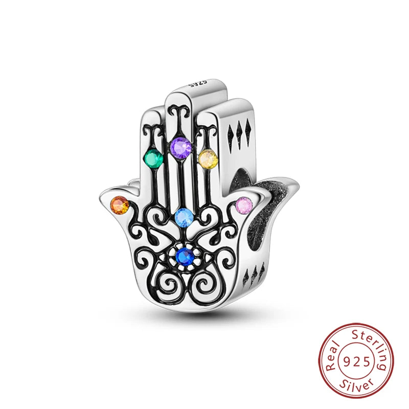 Shining Colorful Heart Charms Beads  Original 925Silver Bracelet Exquisite DIY Jewelry Gift 912349723-300S