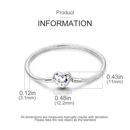 Original 925 Sterling Silver Snake Chain Heart-Shaped  Bracelets Fit Pandora Charms Beads  DIY Jewelry 912349723-KJB078