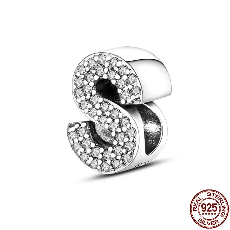 Romantic Shine 26 Letters DIY Love Charms Beads Original Bracelet Fine DIY Jewelry 925 Sterling Silver 912349723-L200S