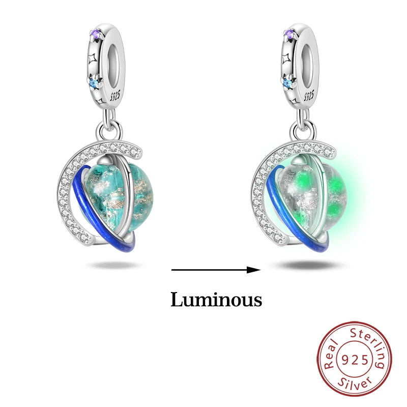 Glow in the dark  Firefly Honeybee Star  925 Silver Charms Beads  Original Bracelets Fine DIY Jewelry 912349723-200S