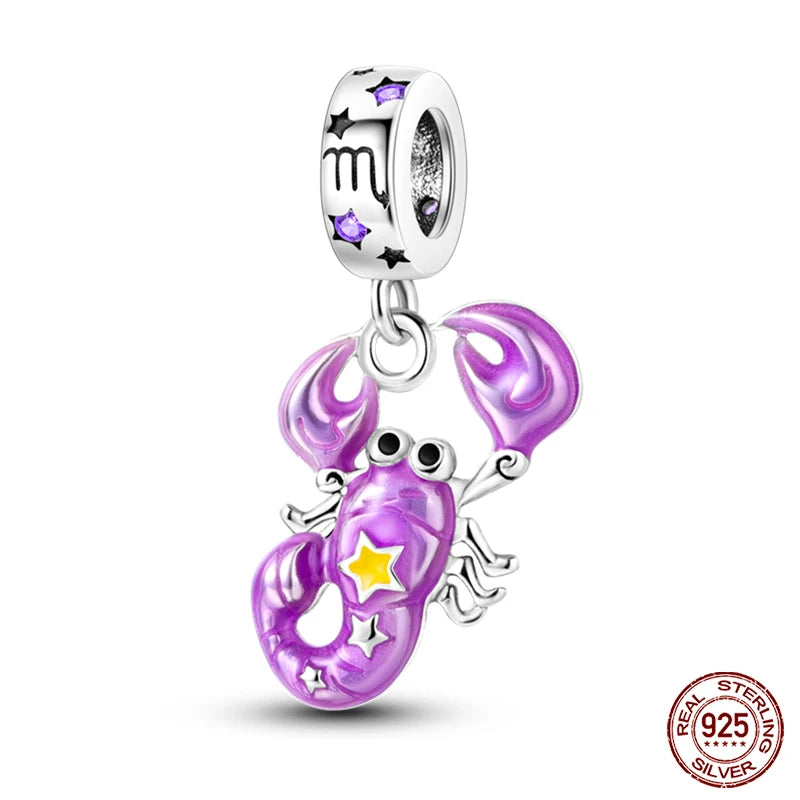 100%Silver Purple Color Series Charms Beads Original Bracelets DIY Jewelry 912349723-C