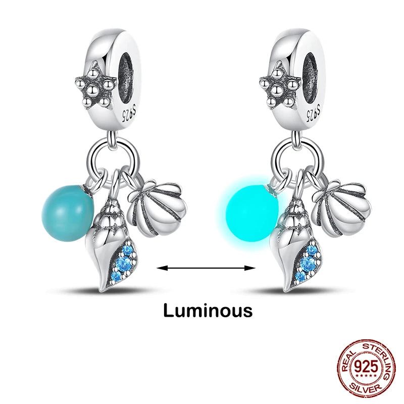 Glow in the dark  Firefly Honeybee Star  925 Silver Charms Beads  Original Bracelets Fine DIY Jewelry 912349723-200S