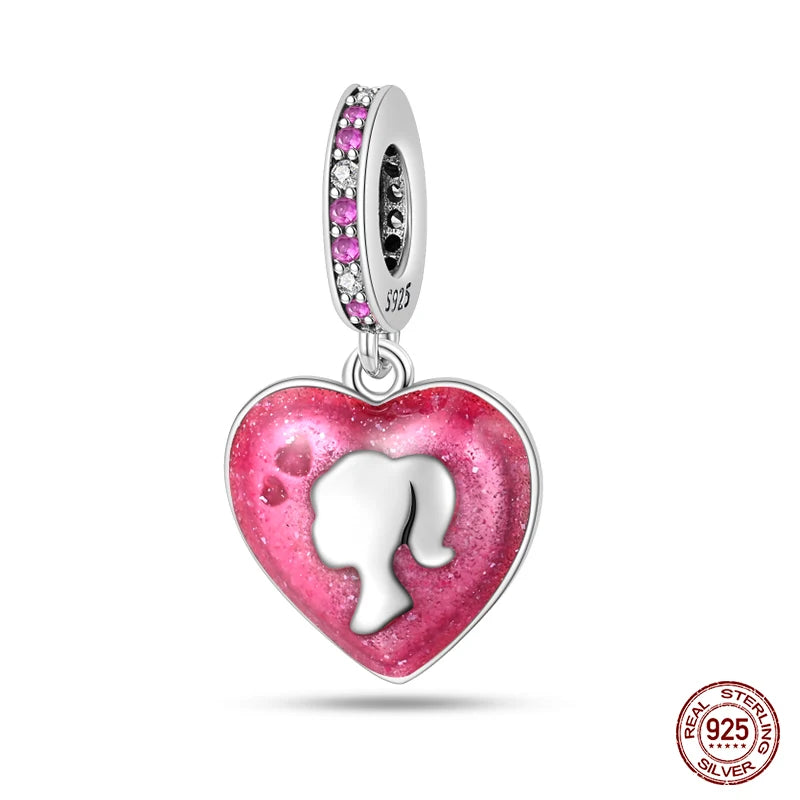 Fashion Pink Princess Skirt Bag Lipstick Charms Beads Original Bracelet Fine DIY Jewelry 925 Sterling Silver 912349723-900S