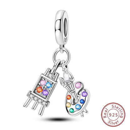 Shining Colorful Heart Charms Beads  Original 925Silver Bracelet Exquisite DIY Jewelry Gift 912349723-300S
