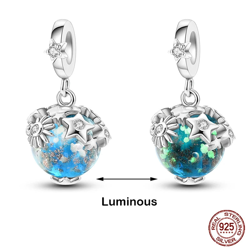 Glow in the dark  Firefly Honeybee Star  925 Silver Charms Beads  Original Bracelets Fine DIY Jewelry 912349723-200S