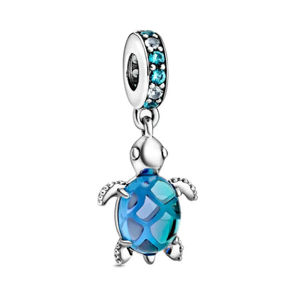NEW Murano Glass Pink and Blue Sea Turtle Charm Fish Bead  Original Bracelet Fine DIY Jewelry 925 Sterling Silver 912349723-800S