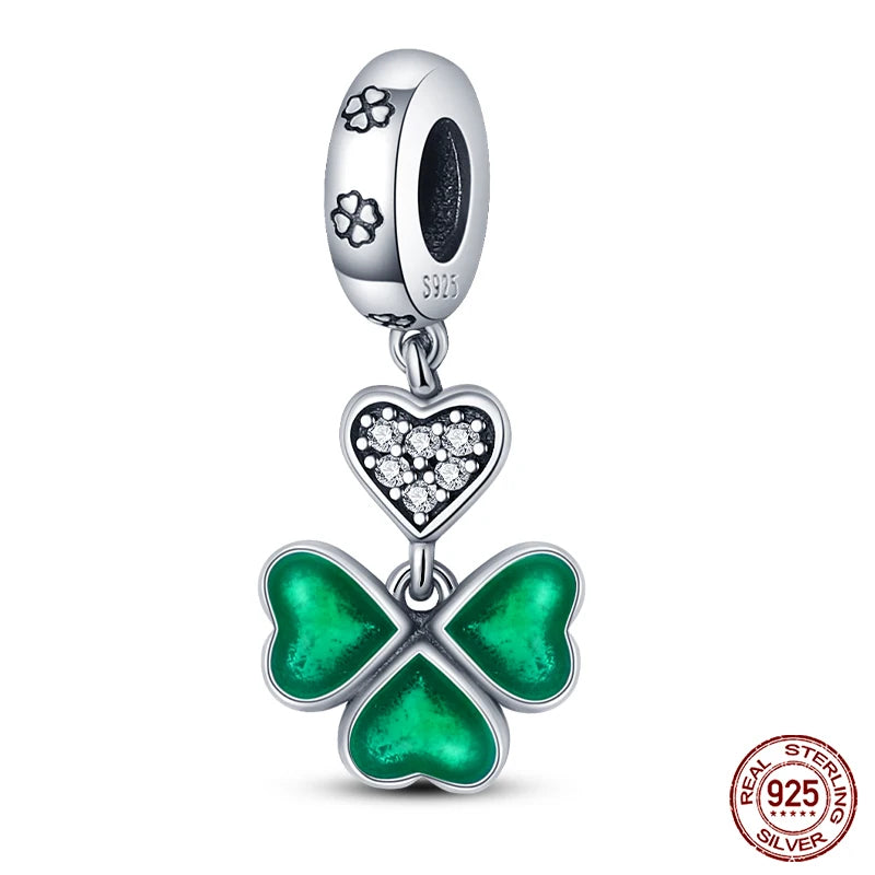 Lucky Four Leaf Clover Series Charms Beads  Original Bracelet Fine DIY Jewelry 925 Sterling Silver 912349723-500S