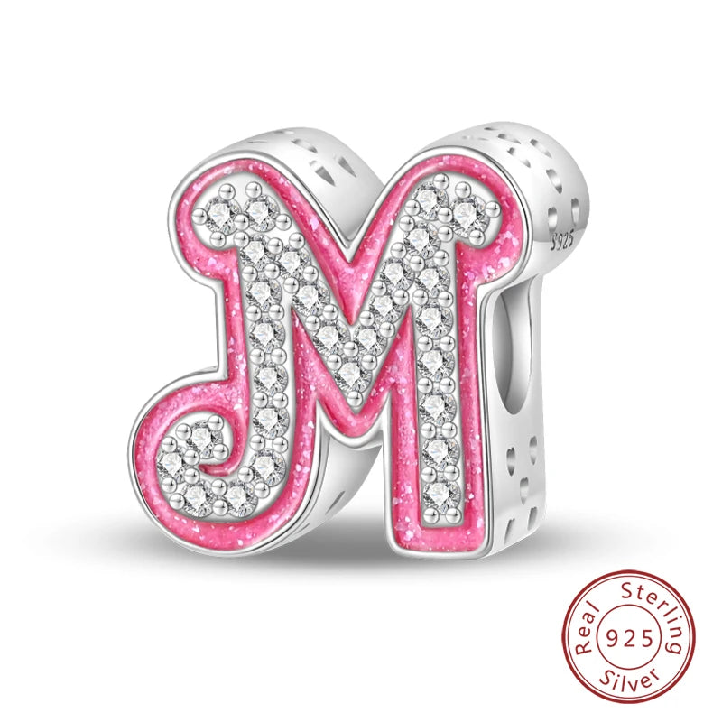 Romantic Pink 26 Letters DIY Love Charms Beads Original Bracelet Fine DIY Jewelry 925 Sterling Silver 912349723-L100S