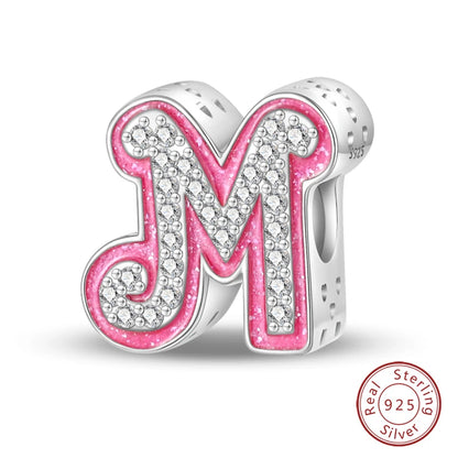 Romantic Pink 26 Letters DIY Love Charms Beads Original Bracelet Fine DIY Jewelry 925 Sterling Silver 912349723-L100S