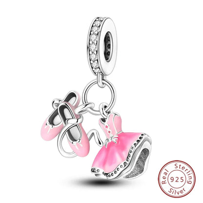 Fashion Pink Princess Skirt Bag Lipstick Charms Beads Original Bracelet Fine DIY Jewelry 925 Sterling Silver 912349723-900S