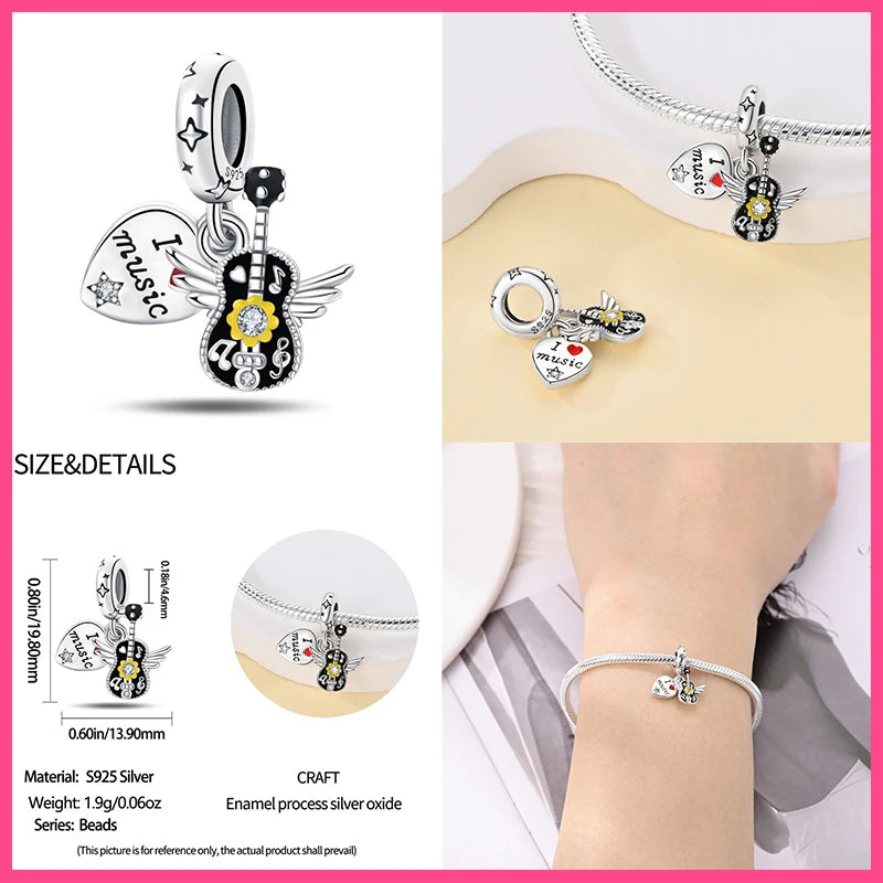 Fashion 925 Sterling Silver Music Series Charms Beads  Original Bracelet Fine DIY Jewelry 912349723-C