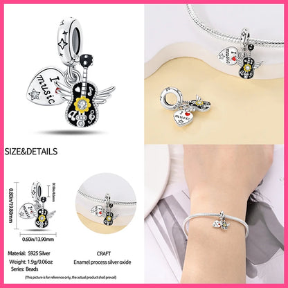 Fashion 925 Sterling Silver Music Series Charms Beads  Original Bracelet Fine DIY Jewelry 912349723-C