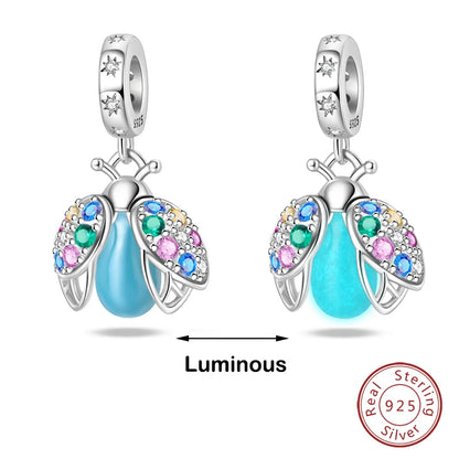 Glow in the dark  Firefly Honeybee Star  925 Silver Charms Beads  Original Bracelets Fine DIY Jewelry 912349723-200S