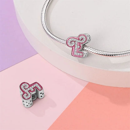 Romantic Pink 26 Letters DIY Love Charms Beads Original Bracelet Fine DIY Jewelry 925 Sterling Silver 912349723-L100S