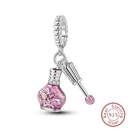 Fashion Pink Princess Skirt Bag Lipstick Charms Beads Original Bracelet Fine DIY Jewelry 925 Sterling Silver 912349723-900S