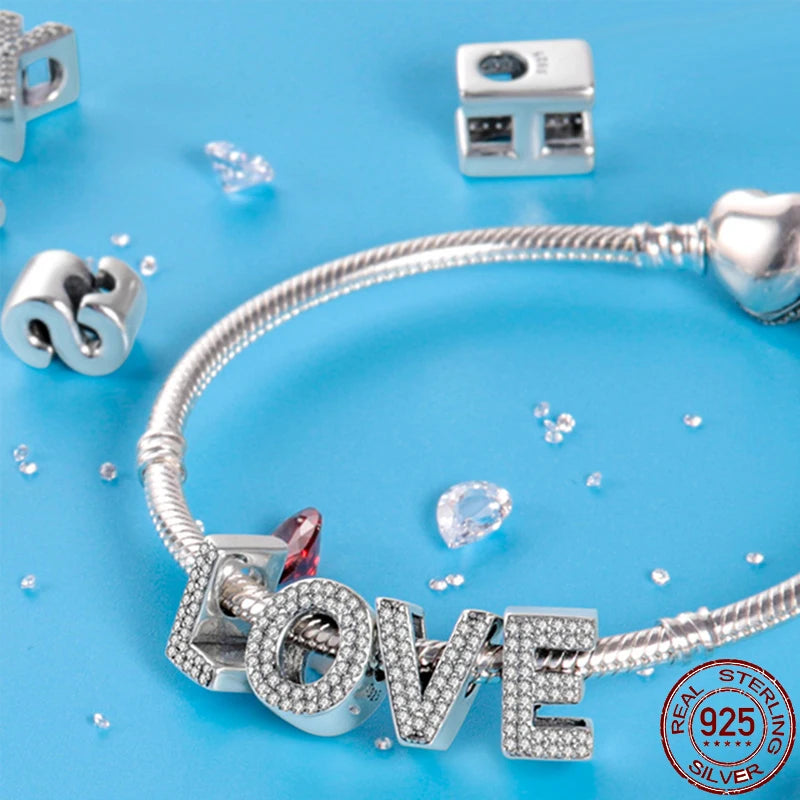 Romantic Shine 26 Letters DIY Love Charms Beads Original Bracelet Fine DIY Jewelry 925 Sterling Silver 912349723-L200S