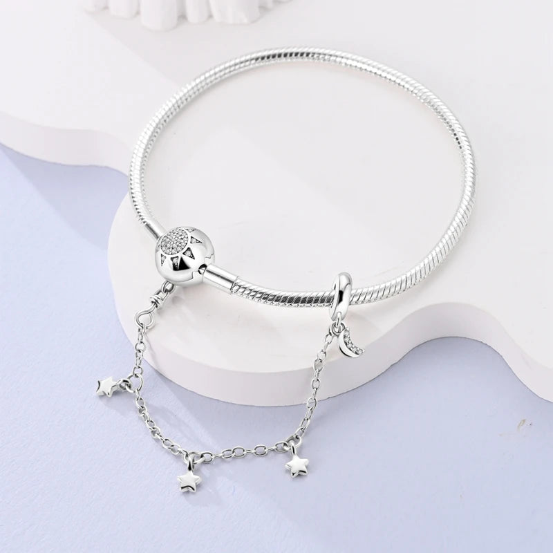 Original 925 Sterling Silver Snake Chain Heart-Shaped  Bracelets Fit Pandora Charms Beads  DIY Jewelry 912349723-PAB006