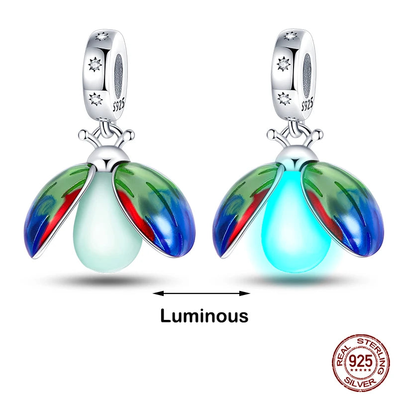 Glow in the dark  Firefly Honeybee Star  925 Silver Charms Beads  Original Bracelets Fine DIY Jewelry 912349723-200S