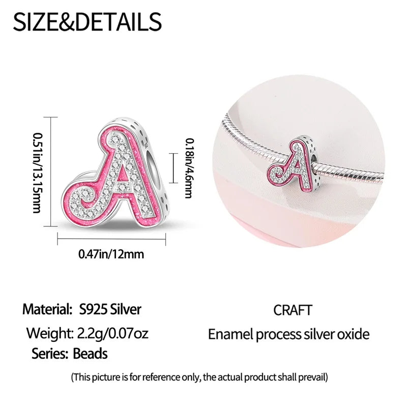 Romantic Pink 26 Letters DIY Love Charms Beads Original Bracelet Fine DIY Jewelry 925 Sterling Silver 912349723-L100S