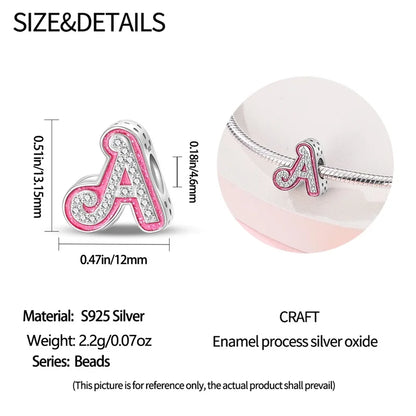 Romantic Pink 26 Letters DIY Love Charms Beads Original Bracelet Fine DIY Jewelry 925 Sterling Silver 912349723-L100S