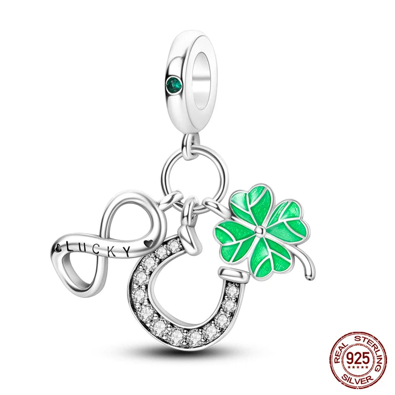 Lucky Four Leaf Clover Series Charms Beads  Original Bracelet Fine DIY Jewelry 925 Sterling Silver 912349723-500S