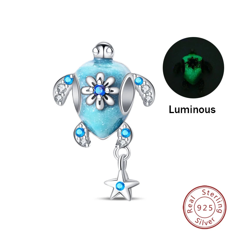 Glow in the dark  Firefly Honeybee Star  925 Silver Charms Beads  Original Bracelets Fine DIY Jewelry 912349723-200S