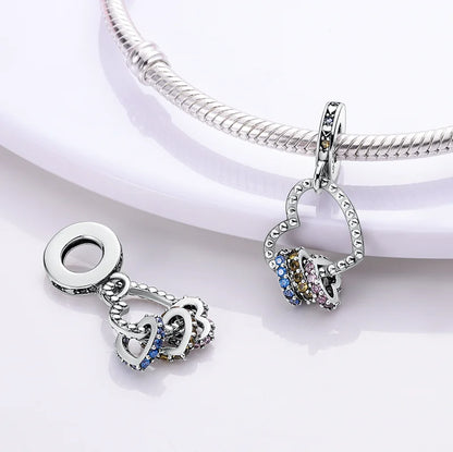 Shining Colorful Heart Charms Beads  Original 925Silver Bracelet Exquisite DIY Jewelry Gift 912349723-300S