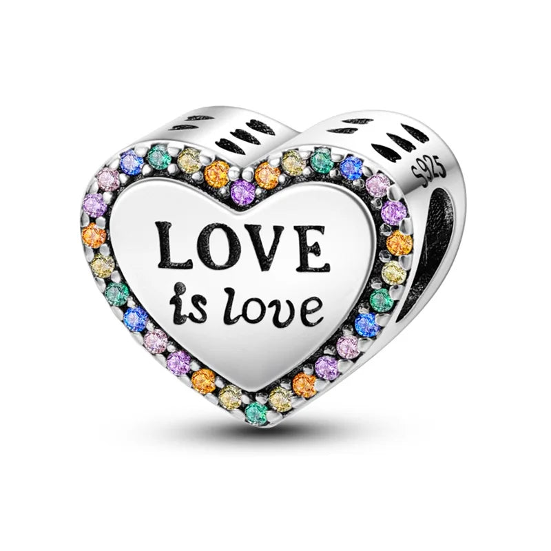 Shining Colorful Heart Charms Beads  Original 925Silver Bracelet Exquisite DIY Jewelry Gift 912349723-300S