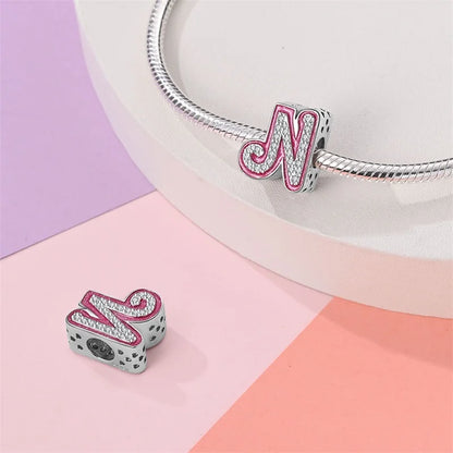 Romantic Pink 26 Letters DIY Love Charms Beads Original Bracelet Fine DIY Jewelry 925 Sterling Silver 912349723-L100S