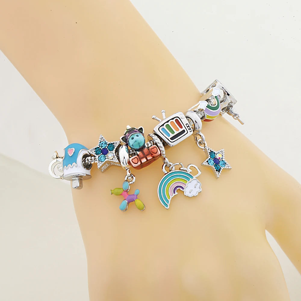 Trendy Multicolor Star Moon Dog Lollipop Pendant Bead Bracelets Cute Unicorn TV Charm Bracelet Jewelry Gift 1102936551-B