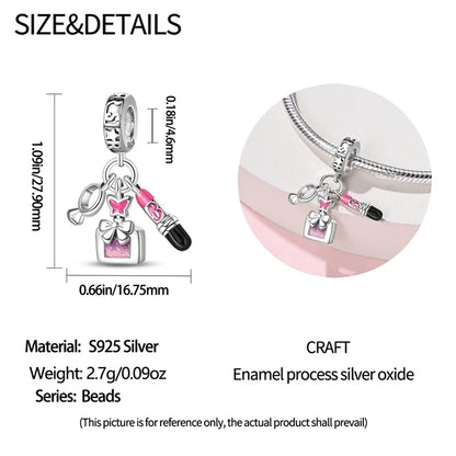 Fashion Pink Princess Skirt Bag Lipstick Charms Beads Original Bracelet Fine DIY Jewelry 925 Sterling Silver 912349723-900S