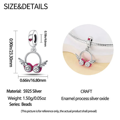 Fashion 925 Sterling Silver Music Series Charms Beads  Original Bracelet Fine DIY Jewelry 912349723-C