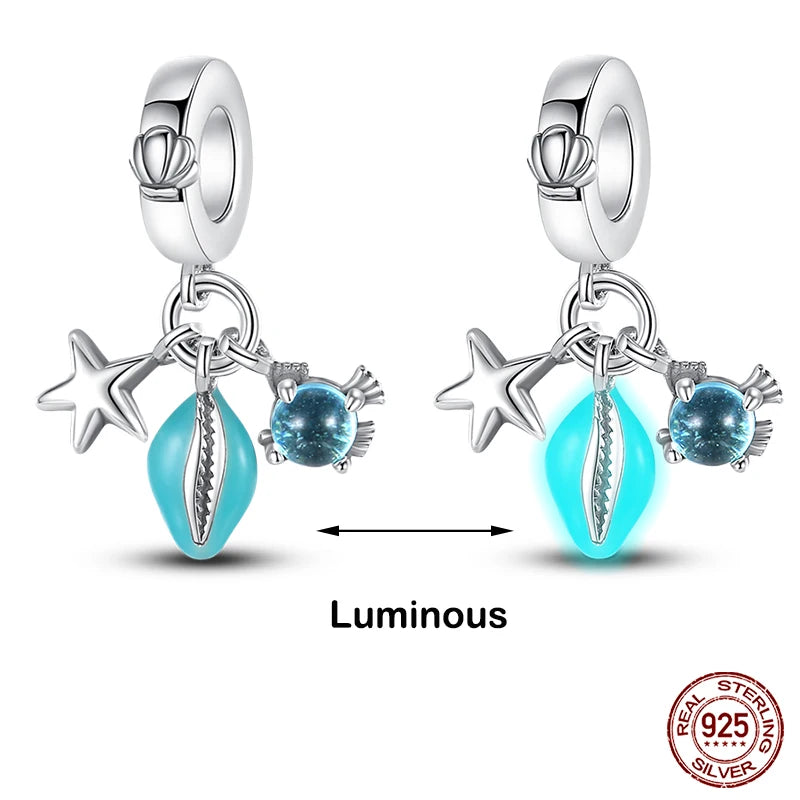 Glow in the dark  Firefly Honeybee Star  925 Silver Charms Beads  Original Bracelets Fine DIY Jewelry 912349723-200S