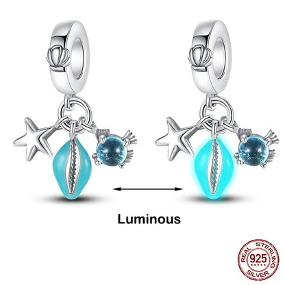 Glow in the dark  Firefly Honeybee Star  925 Silver Charms Beads  Original Bracelets Fine DIY Jewelry 912349723-200S