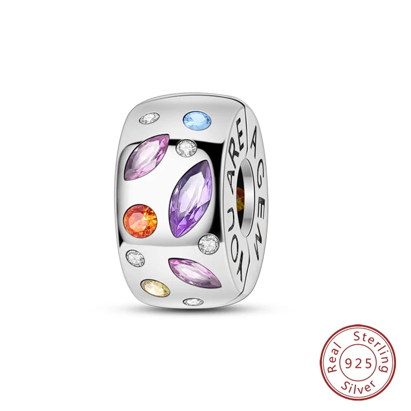 Shining Colorful Heart Charms Beads  Original 925Silver Bracelet Exquisite DIY Jewelry Gift 912349723-300S
