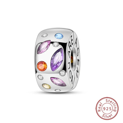 Shining Colorful Heart Charms Beads  Original 925Silver Bracelet Exquisite DIY Jewelry Gift 912349723-300S