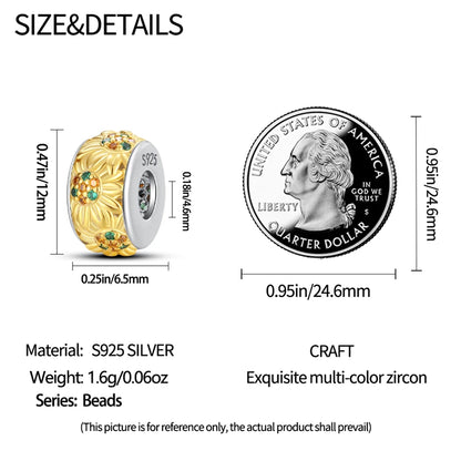Golden Sunflowers Heart Charms Beads 925 Sterling Silver ﻿Original Bracelets Luxury Party DIY Jewelry 912349723-100S