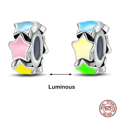 Glow in the dark  Firefly Honeybee Star  925 Silver Charms Beads  Original Bracelets Fine DIY Jewelry 912349723-200S