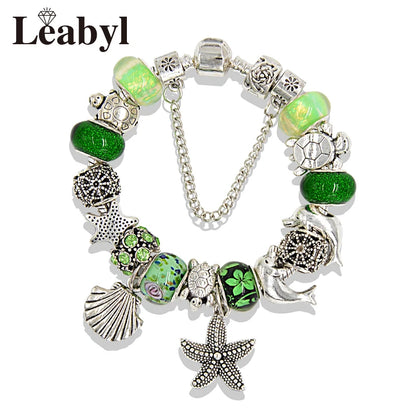 Classic Design Dolphin Charm Bracelets & Bangles for Women Jewelry Gift Blue Murano Crystal Glass Diy Bead Bracelets 1102936551-B