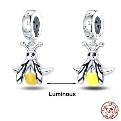 Glow in the dark  Firefly Honeybee Star  925 Silver Charms Beads  Original Bracelets Fine DIY Jewelry 912349723-200S