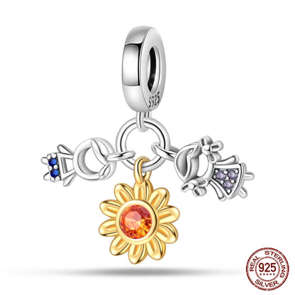Golden Sunflowers Heart Charms Beads 925 Sterling Silver ﻿Original Bracelets Luxury Party DIY Jewelry 912349723-100S