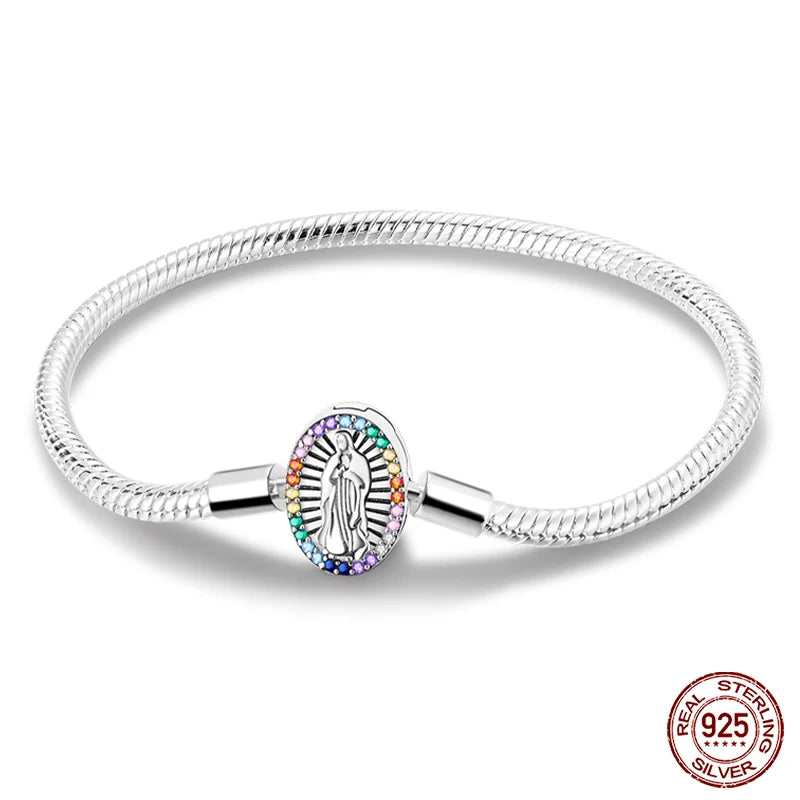 Original 925 Sterling Silver Snake Chain Heart-Shaped  Bracelets Fit Pandora Charms Beads  DIY Jewelry 912349723-KJB049