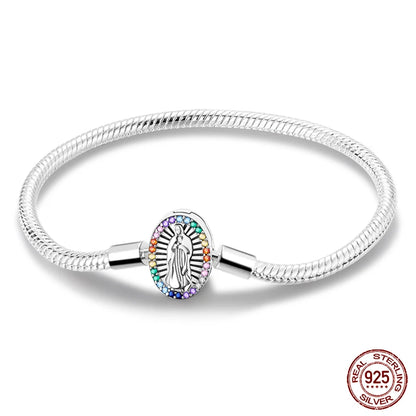 Original 925 Sterling Silver Snake Chain Heart-Shaped  Bracelets Fit Pandora Charms Beads  DIY Jewelry 912349723-KJB049